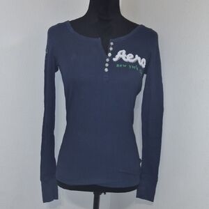 Aeropostale Navy Long Sleeve Tee with Green Accents